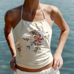 Zara Floral Embroidered Halter Top - size XS / Small - new with tags